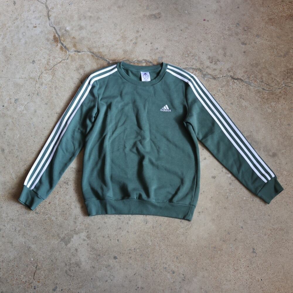 Adidas Green 3 Stripe Crewneck Sweatshirt Y2K Track Pullover Lounge M Women
